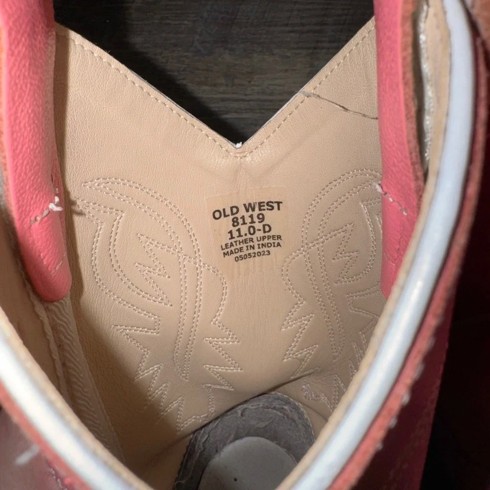 Old West Girls Cowboy Boots Size 11 D Pink Leather Western Cowgirl J Toe 8119